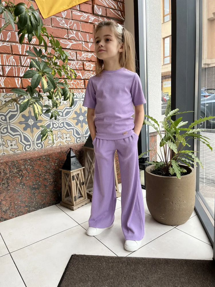 Комплект Футболка базова + Штани Палаццо, Рубчик, Лаванда