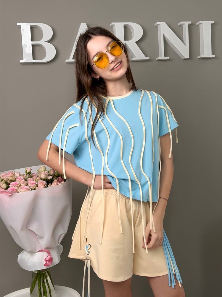 Шорти з люверсами, 2-х нитка Ваніль + Шорти з люверсами, 2-х нитка (блакитні стрічки)