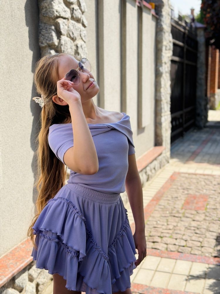 Вишуканий мін. (кор. рукав) + Спідничка рюш, Рубчик Лаванда