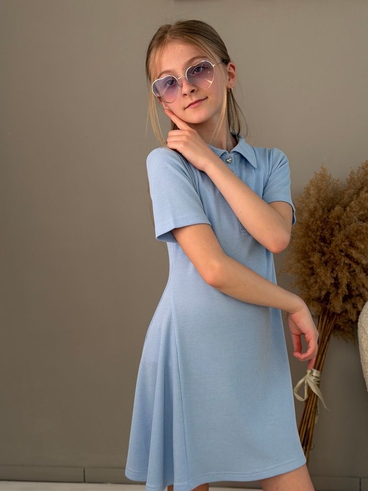 0Сукня Базова Поло (Кор. рукав), рубчик Блакитний