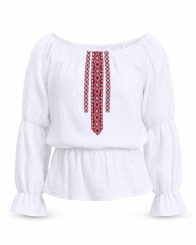Блуза Муслін з Вишивкою, довгий рукав, Біла