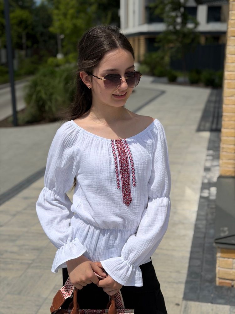Блуза Муслін з Вишивкою, довгий рукав, Біла