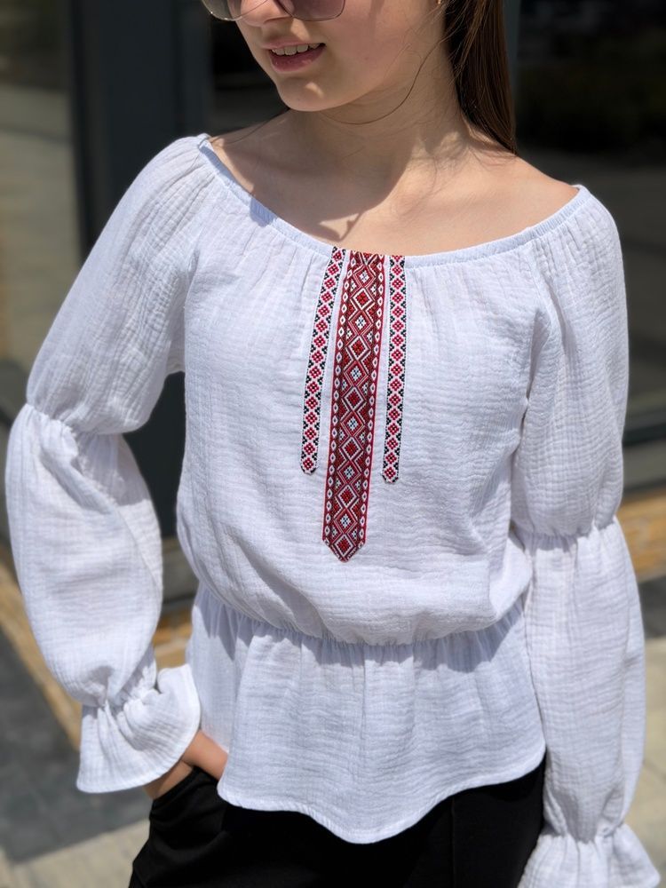 Блуза Муслін з Вишивкою, довгий рукав, Біла