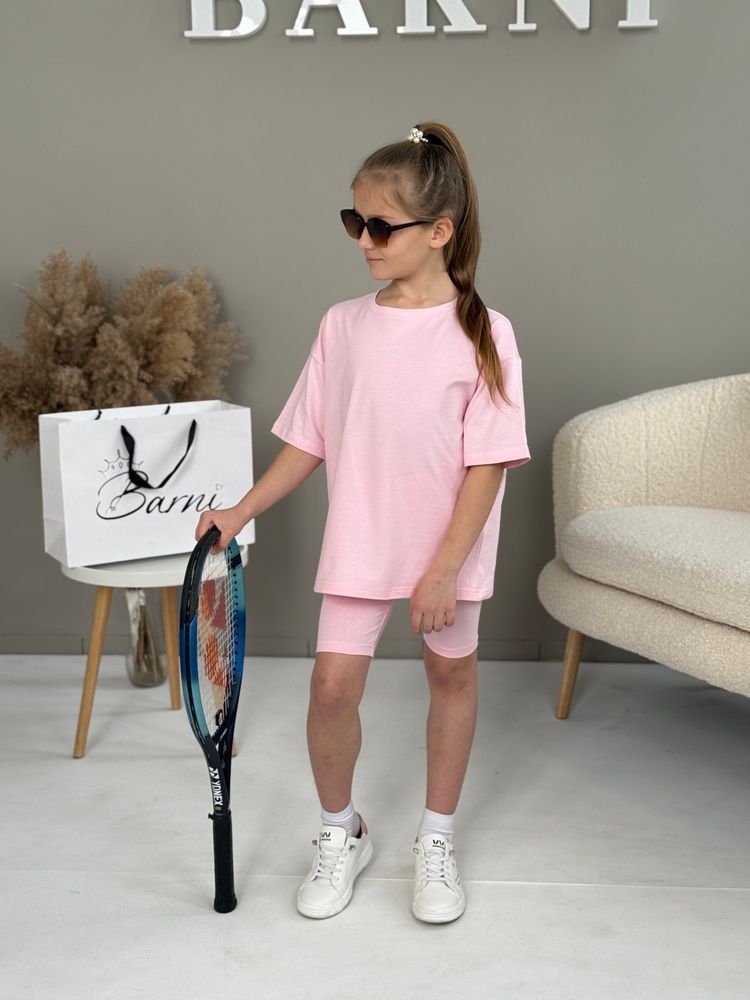 Футболка Oversize + велосипедки Кулір, Рожевий