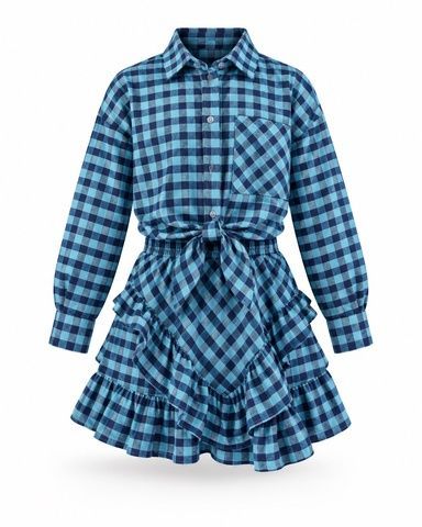 Сорочка Oversize + Спідничка, Фланель Блакитна