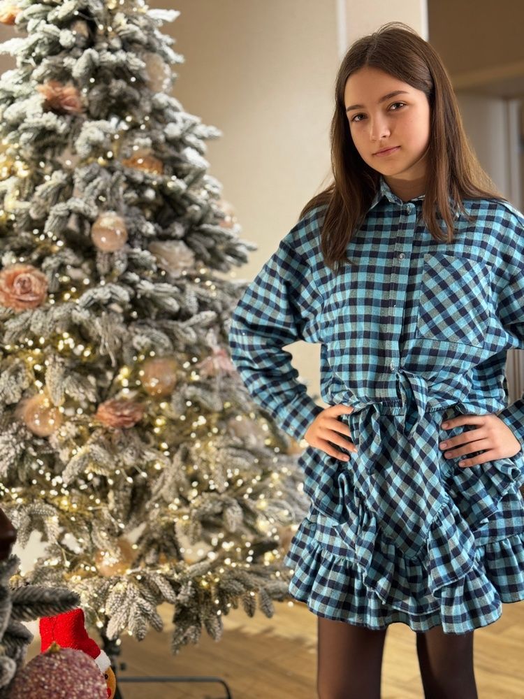 Сорочка Oversize + Спідничка, Фланель Блакитна