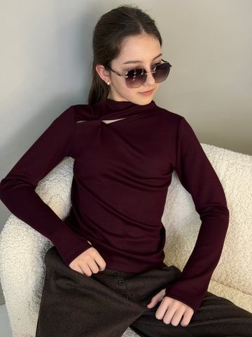 Лонгслів Twist з вирізом під пальчик, Ойшо Баклажан