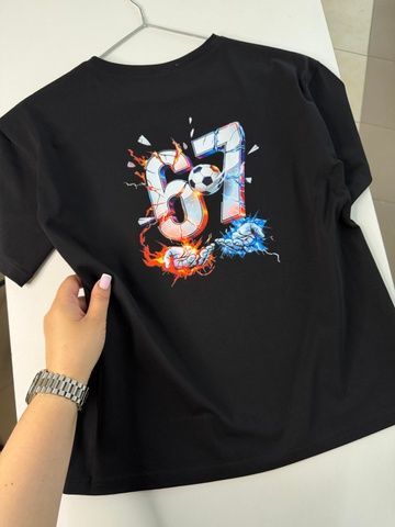 Футболка хлопчача Oversize кулір з аплікацією №32 Чорна