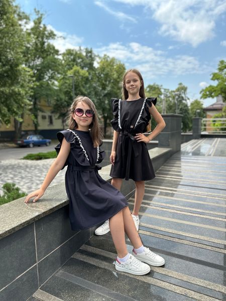 Сукня, 2х нитка з мереживом, коротний рукав, Чорний